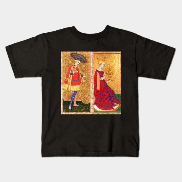 ANTIQUE RENAISSANCE TAROTS ,QUEEN OF CUPS Kids T-Shirt by BulganLumini